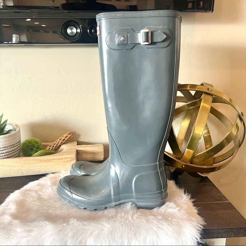 Hunter Tall Gloss Rain Boots in Slate Gray - Picture 2 of 6